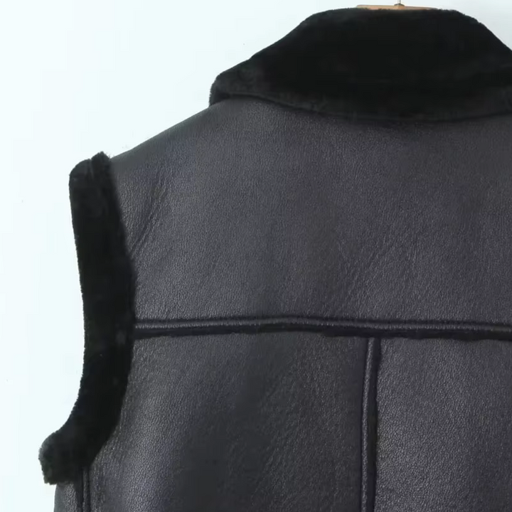Drune | Weste Damen aus Kunstleder mit Faux Shearling Futter