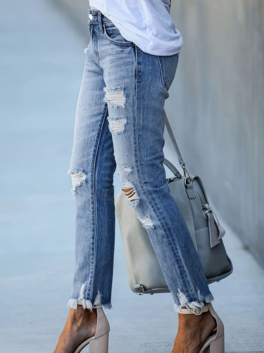 Drune | Trendy Ripped Jeans Mit Hoher Taille Und Geraden Beinen
