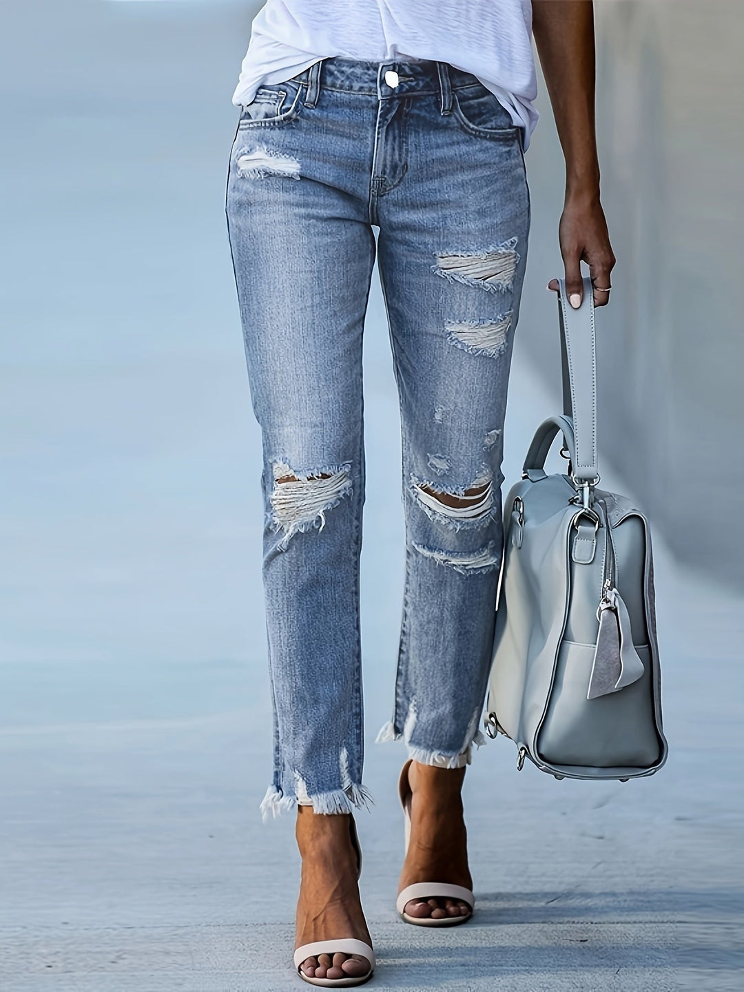 Drune | Trendy Ripped Jeans Mit Hoher Taille Und Geraden Beinen