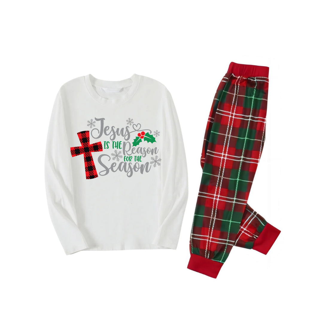 Drune | Weihnachtsweiße & Rote & Grüne Karo-Hosen Paar passende Pyjamas