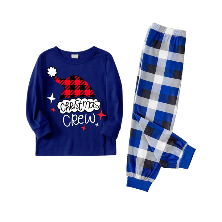 Drune | Plaid Santa Hut Muster Blau Lange Ärmel mit Blau&Weiß&Schwarz Karierten Hose Familienpassende Pyjamas