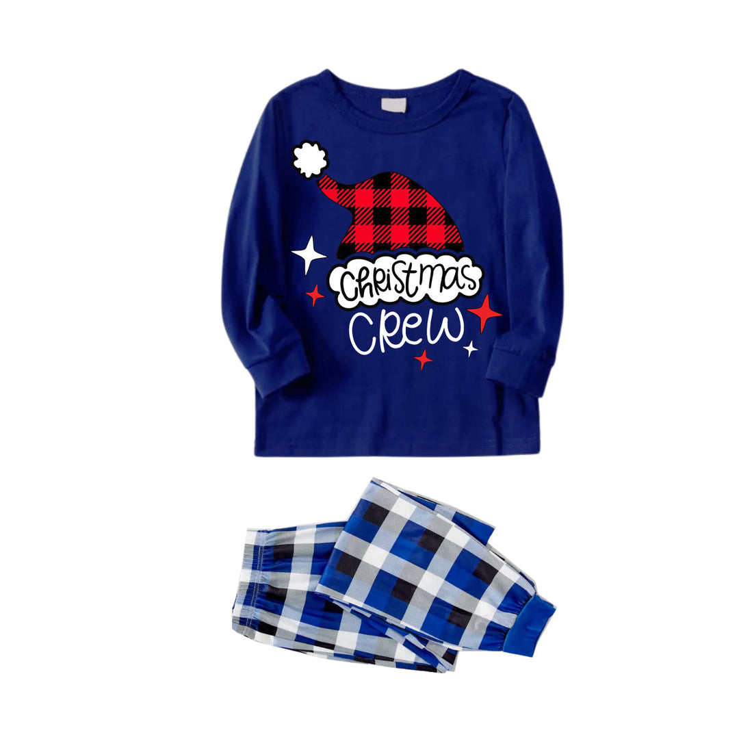 Drune | Plaid Santa Hut Muster Blau Lange Ärmel mit Blau&Weiß&Schwarz Karierten Hose Familienpassende Pyjamas