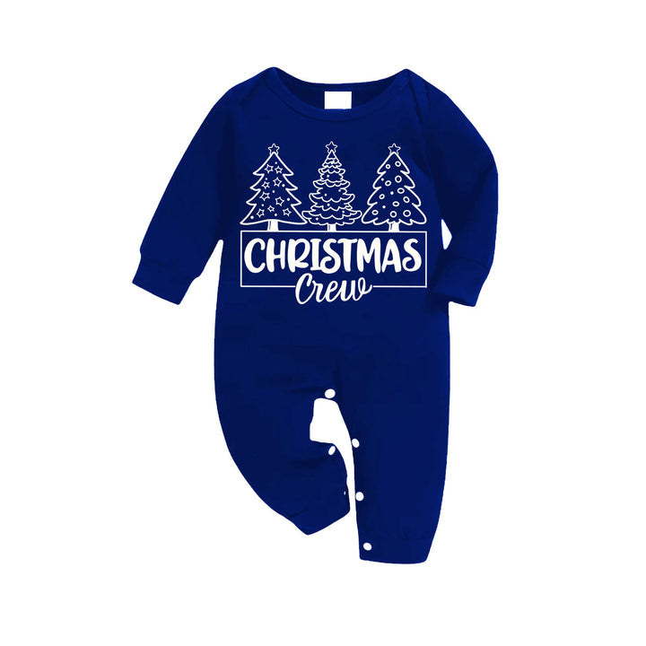 Drune | "Weihnachtscrew" und Bäume Blaue Lange Ärmel mit Blau&Weiß&Schwarz Karierter Hose Familienpassende Pyjamas