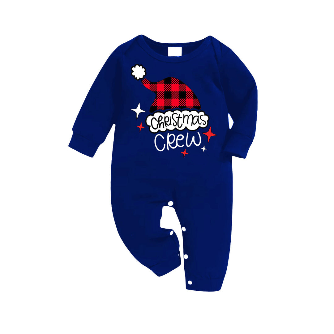 Drune | Plaid Santa Hut Muster Blau Lange Ärmel mit Blau&Weiß&Schwarz Karierten Hose Familienpassende Pyjamas