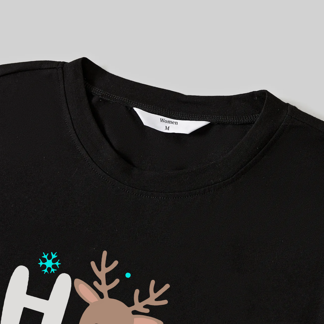 Drune | Weihnachten "HO HO HO" Textdruck Schwarzes Langarmoberteil mit grünem und schwarzem Karomuster Familienneutrale Pyjamas