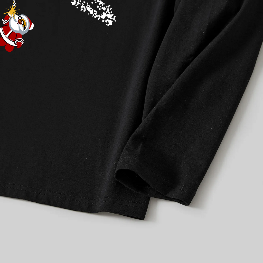 Drune | Santa Claus und Weihnachtsbaum Print Schwarz Langarmtop mit Grün und Schwarz Karomuster Paar passende Schlafanzüge