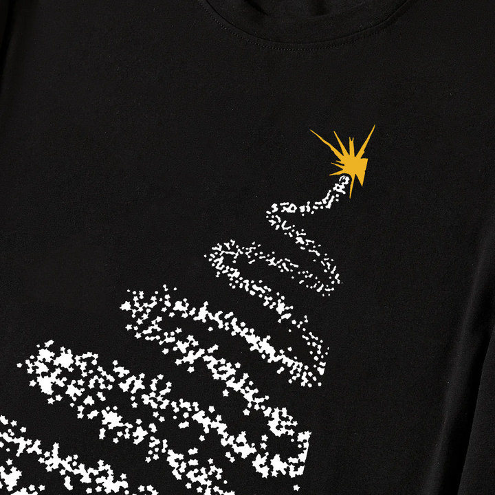 Drune | Weihnachtsmann und Weihnachtsbaum Druck Schwarzes Langarmoberteil mit Grün und Schwarz Karierter Familie passende Pyjamas