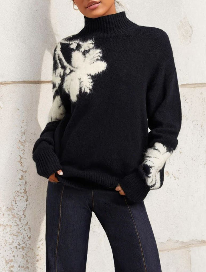Drune | Langarm Rundhalspullover mit Blumenmuster