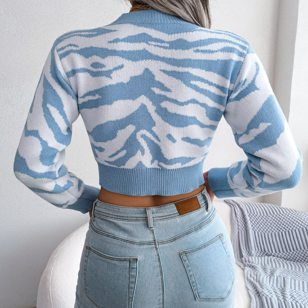 Drune | Gekürzter Strickpullover mit Tierdruck Weich und Trendy Perfekt Für Den Alltag