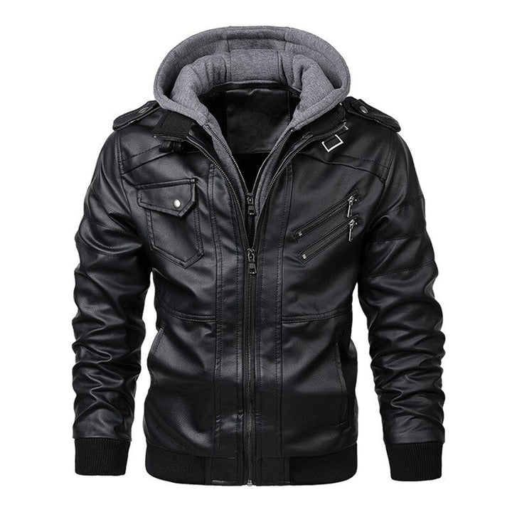 Drune | Herren Lederjacke mit Kapuze