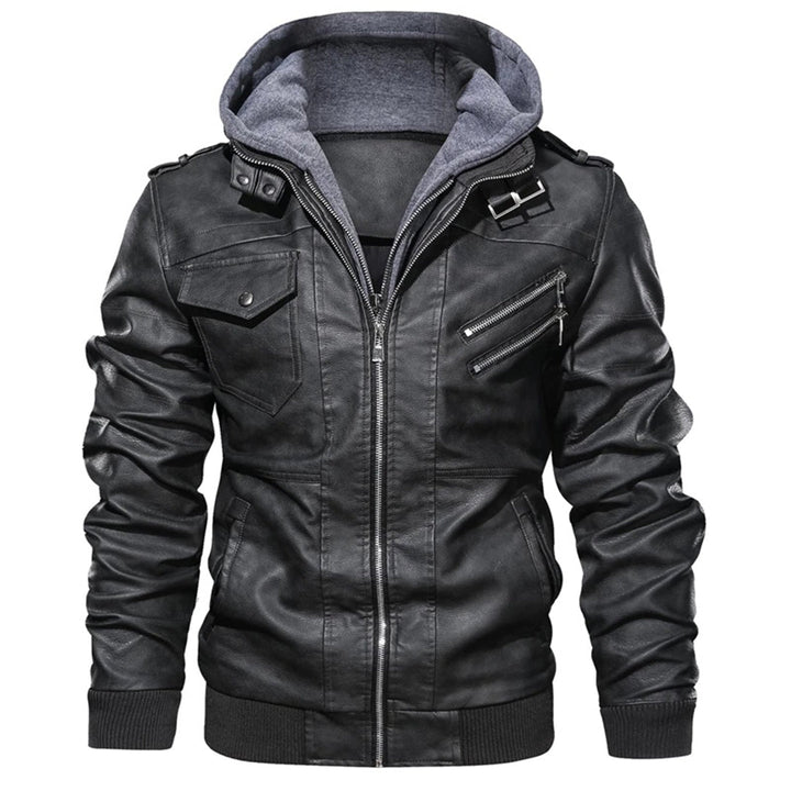 Drune | Herren Lederjacke mit Kapuze