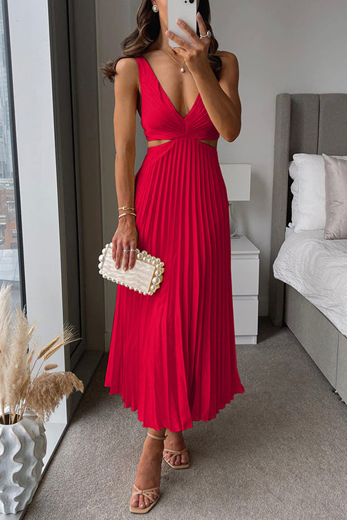 Drune | Plissierter Plunge Midi-Kleid