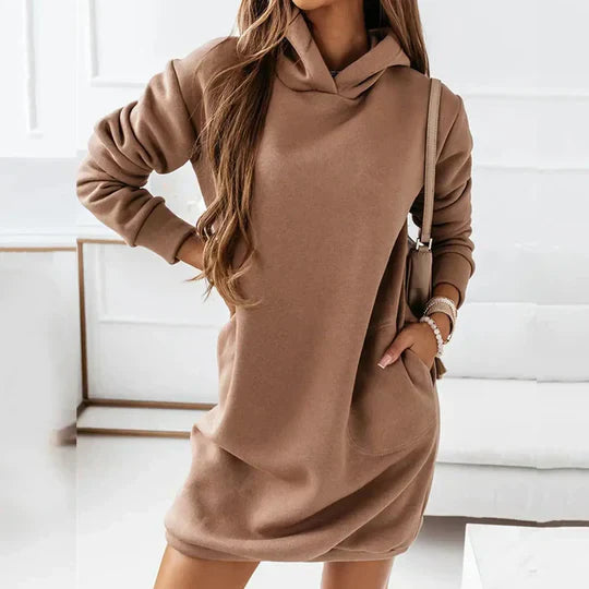 Drune | Warmes Damenkleid mit Kapuze und Weicher Verarbeitung