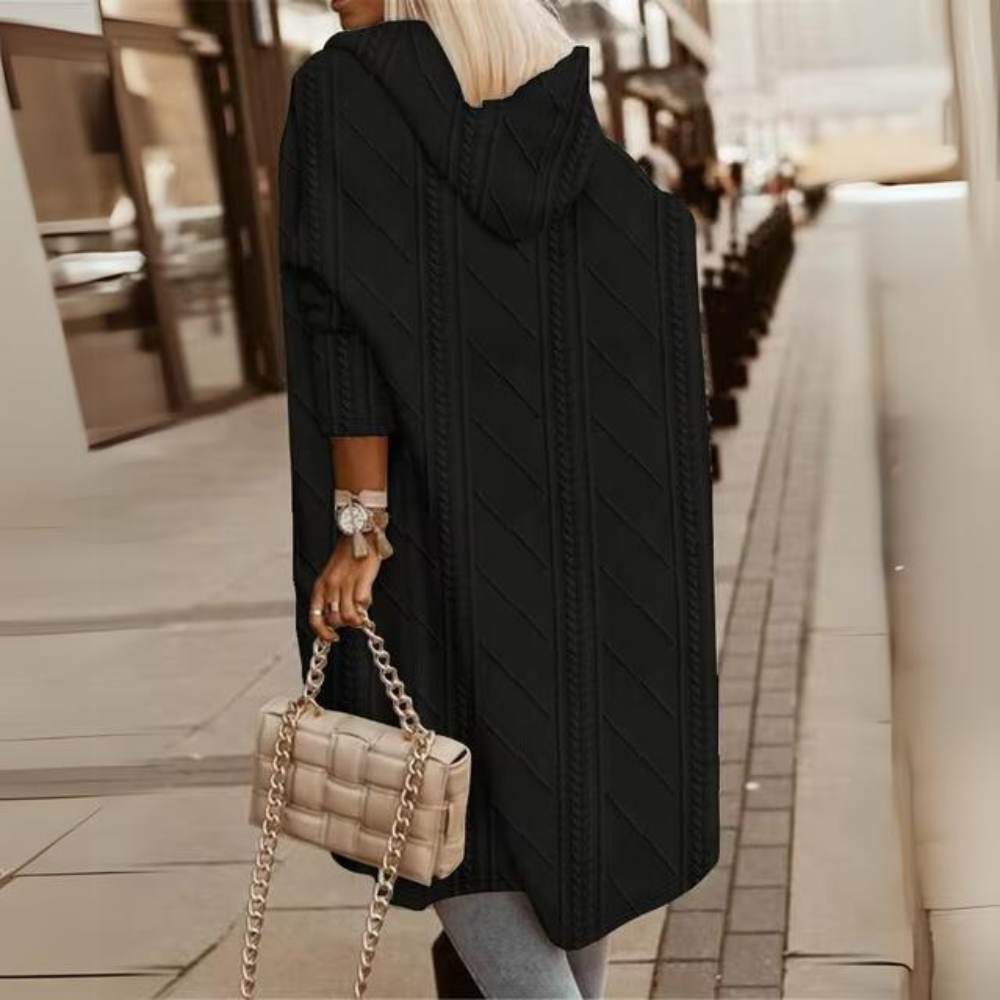 Drune | Elegante lange Jacke mit Kapuze