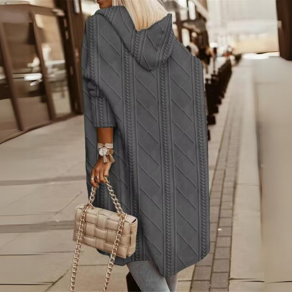 Drune | Elegante lange Jacke mit Kapuze