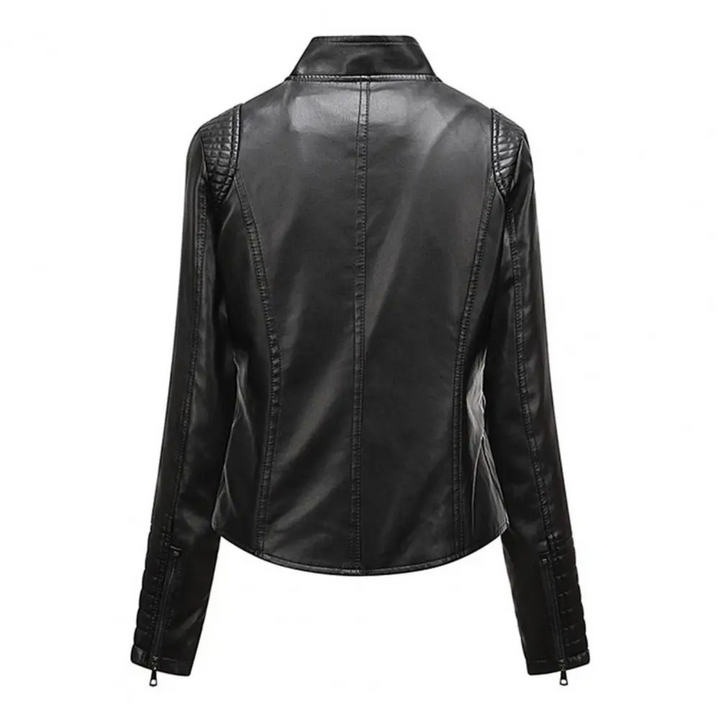 Drune | sportliche kurze Lederjacke für Damen mit Stehkragen
