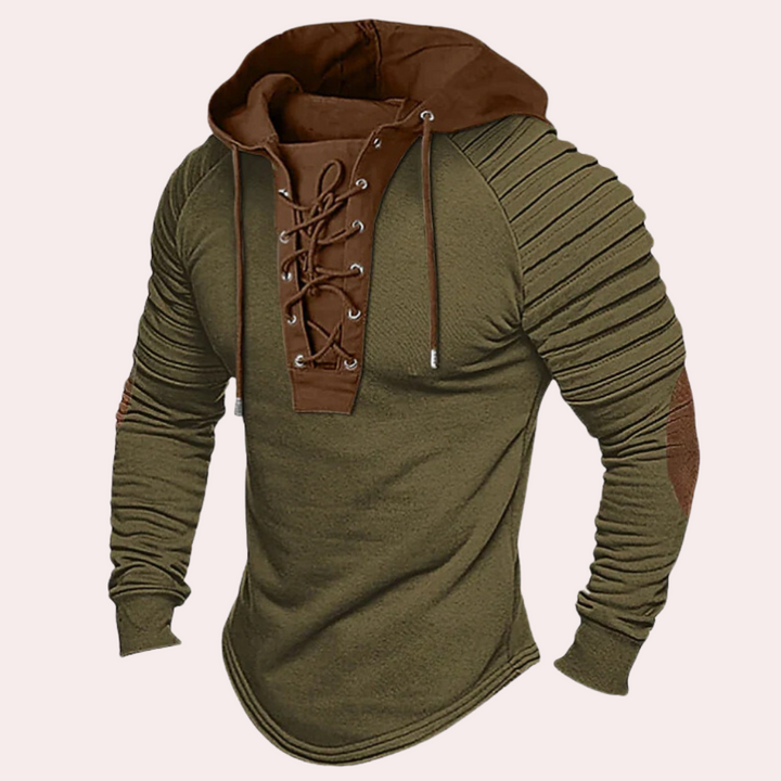 Drune | Kapuzenpullover mit Schnürung - Vintage Hoodie mit Rippärmeln & Wikinger-Style