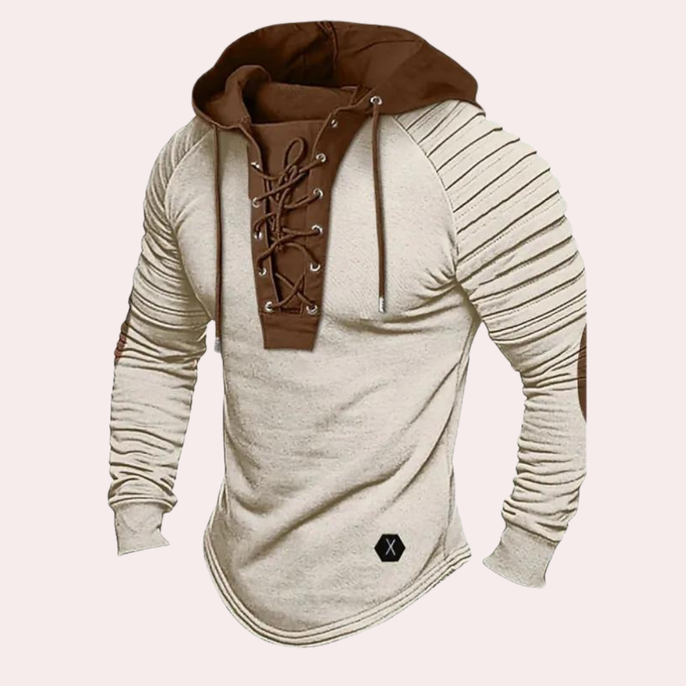 Drune | Kapuzenpullover mit Schnürung - Vintage Hoodie mit Rippärmeln & Wikinger-Style