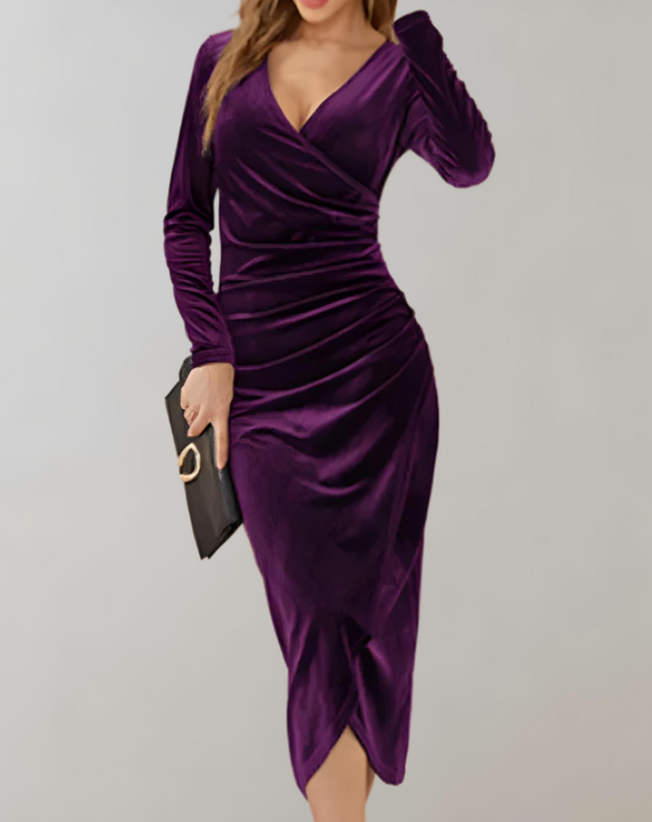 Drune | Wickelkleid aus Samt mit langen Ärmeln und Rüschen