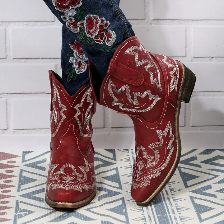 Drune | Elegant Gestickte Western Stiefeletten
