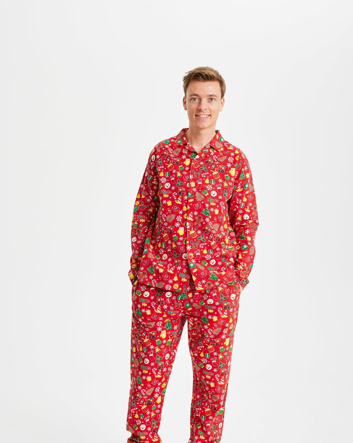 Drune | Verrückter Weihnachts-Pyjama Flanell Rot - Herren