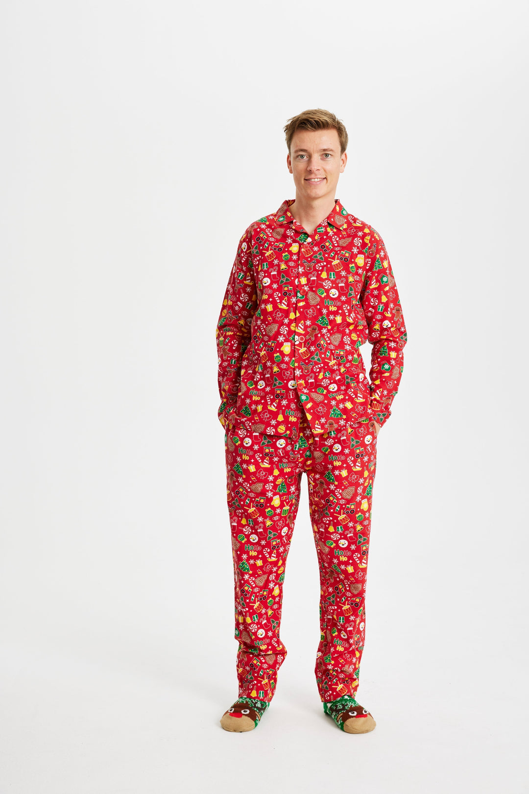 Drune | Verrückter Weihnachts-Pyjama Flanell Rot - Herren