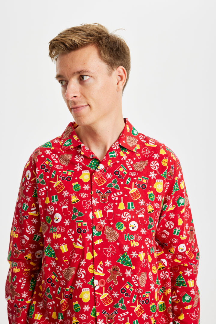Drune | Verrückter Weihnachts-Pyjama Flanell Rot - Herren