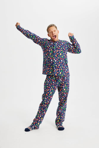 Drune | Verrückter Weihnachts-Pyjama Flanell Blau - Herren