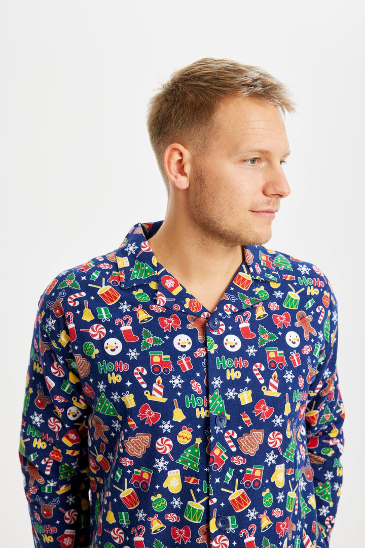 Drune | Verrückter Weihnachts-Pyjama Flanell Blau - Herren