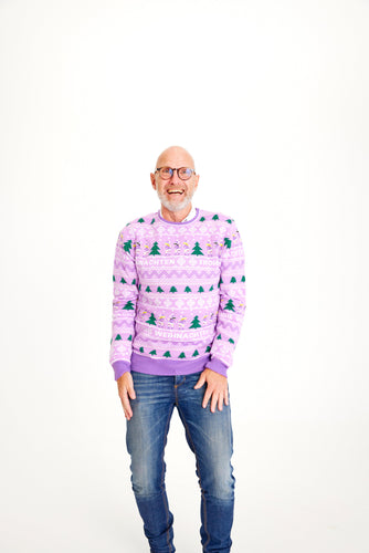 Drune | Frohe Weihnachten Weihnachtsstrickpullover Lila - Herren