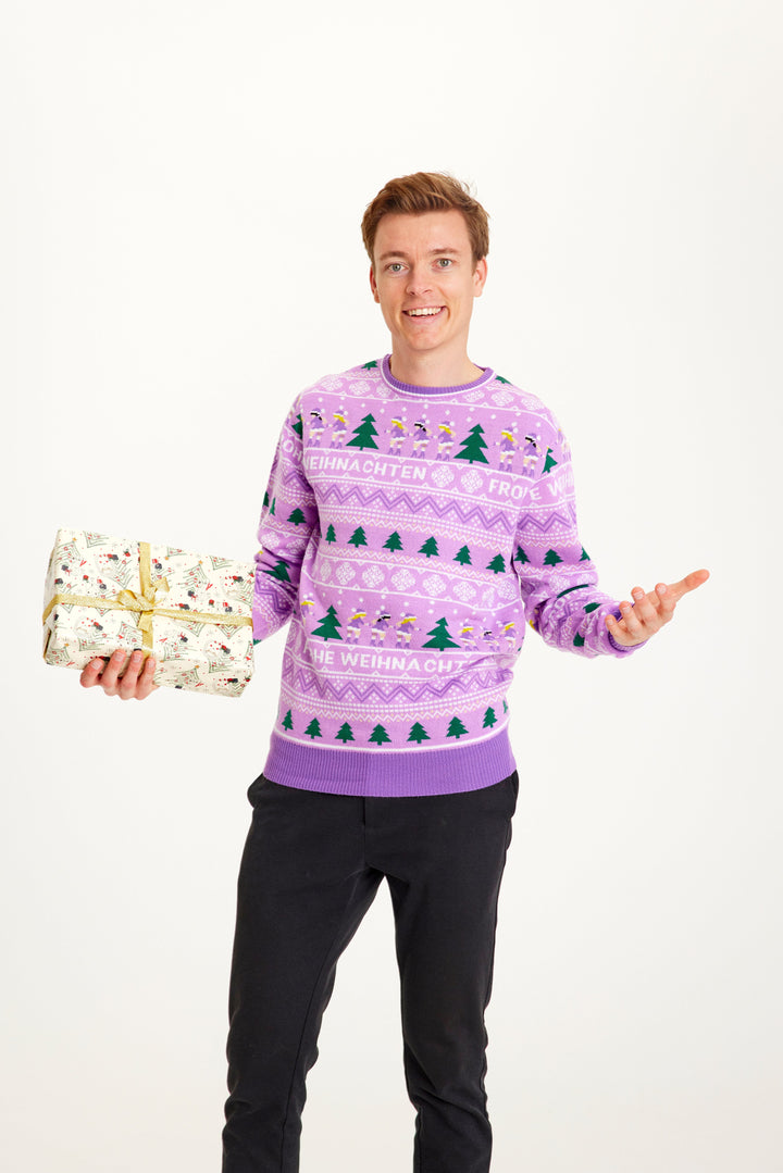 Drune | Frohe Weihnachten Weihnachtsstrickpullover Lila - Herren