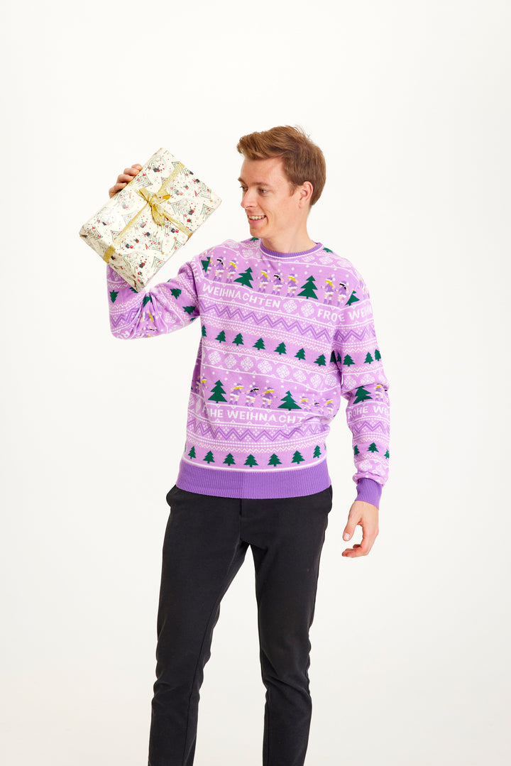 Drune | Frohe Weihnachten Weihnachtsstrickpullover Lila - Herren