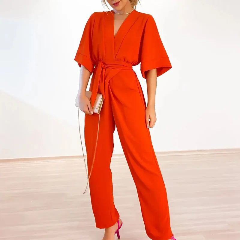Drune | Schlichter Jumpsuit Mit V-Ausschnitt Und Kurzen Ärmeln