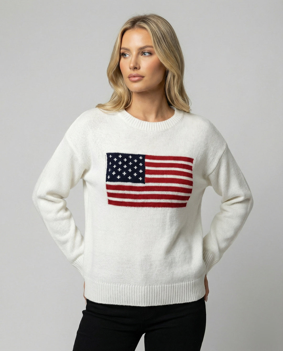 Drune | Amerikanische Flagge Rundhalsausschnitt Pullover