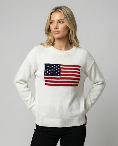 Drune | Amerikanische Flagge Rundhalsausschnitt Pullover