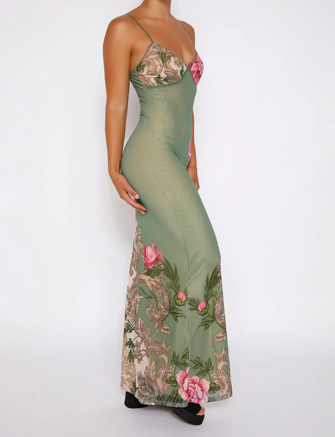 Drune | Blumen Grüne Spitzenkleid