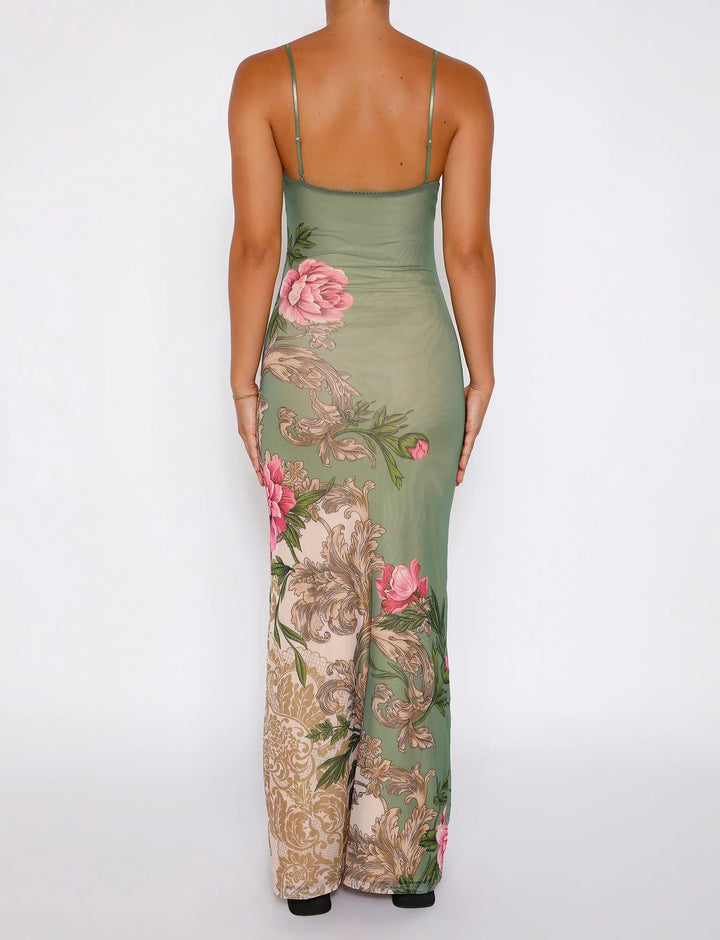 Drune | Blumen Grüne Spitzenkleid