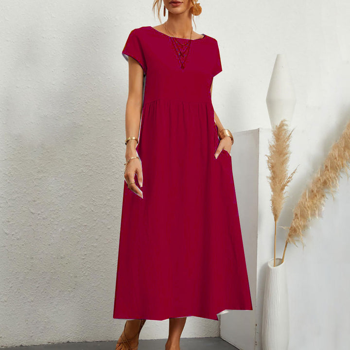 Drune | lockeres Rundhals-Sommer-Midikleid aus Baumwolle und Leinen