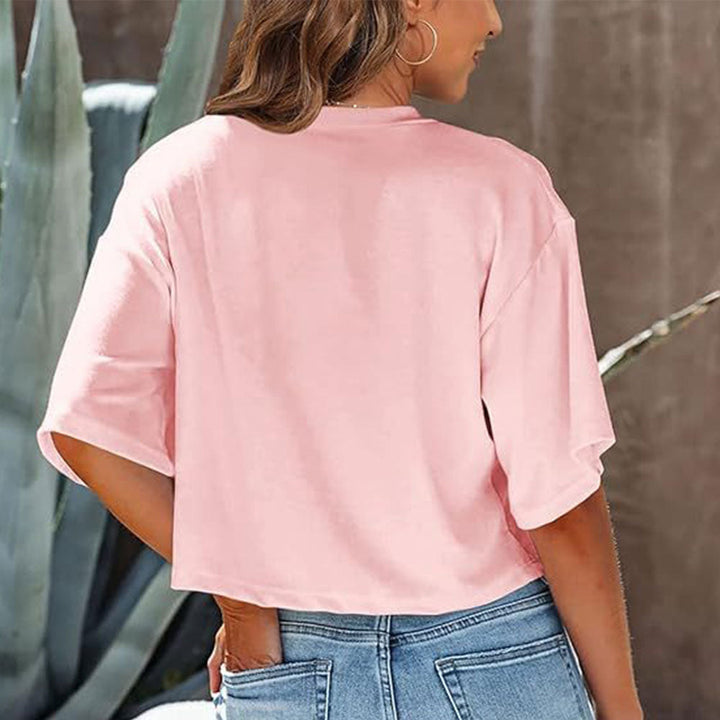 Drune | Lässiges, Einfarbiges, Kurzes T-Shirt mit Rundhalsausschnitt für Damen