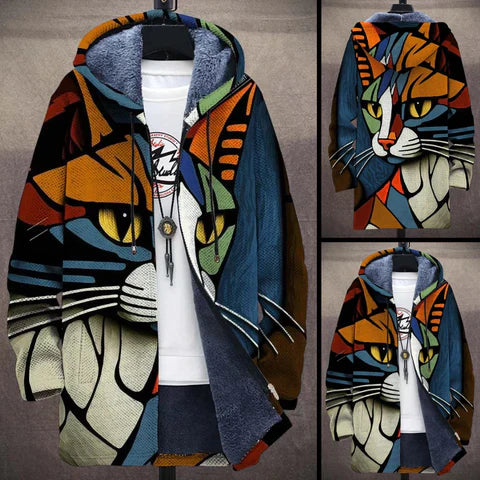 Drune | Warme Jacke mit Katzenmuster