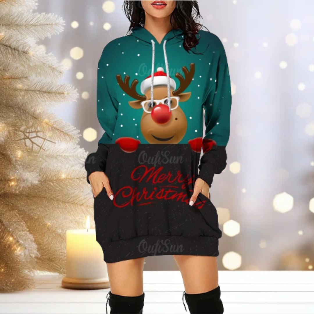 Drune | Kapuzenpullover Gemütlich Rentier Kapuzenpullover Kleid Frauen Pullover