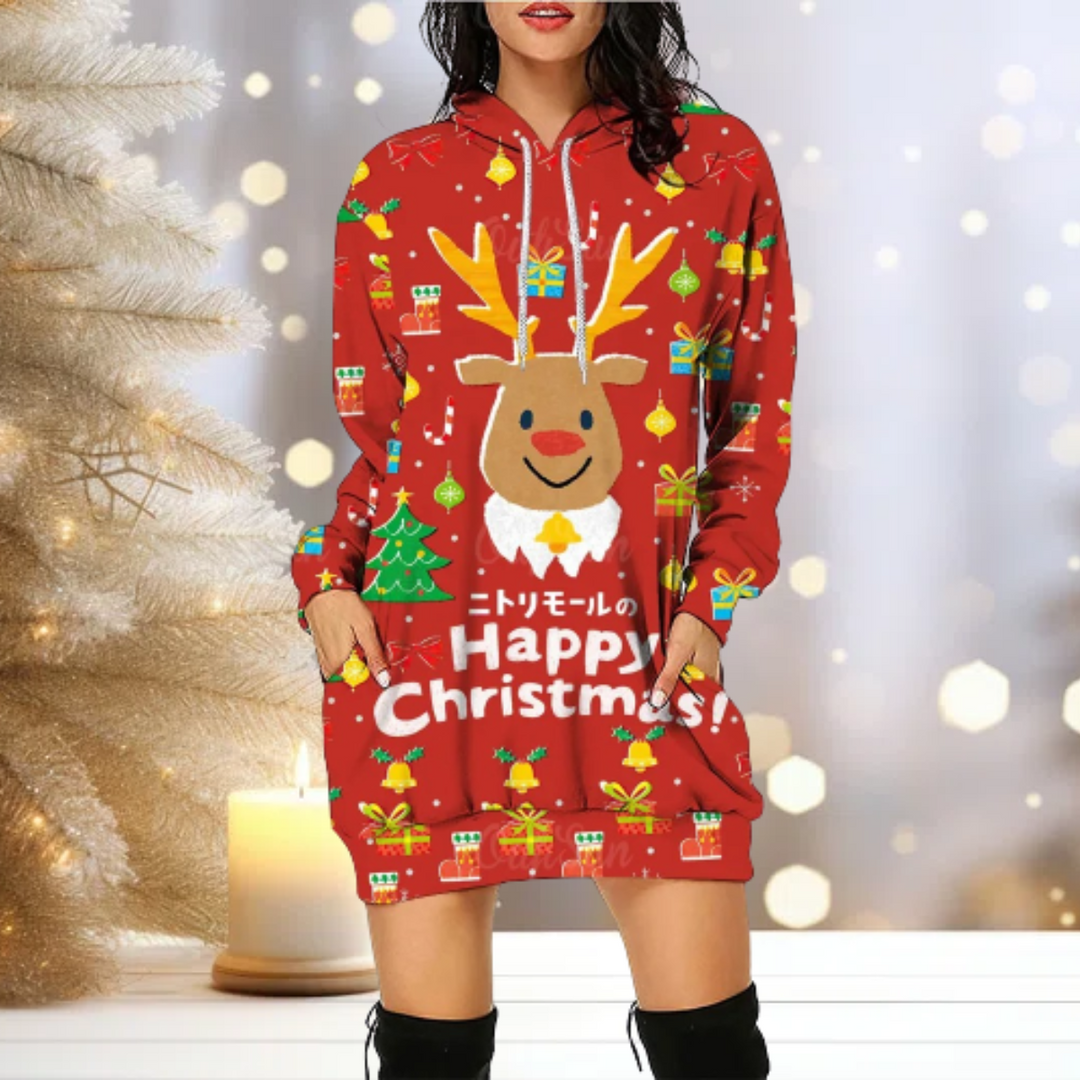Drune | Kapuzenpullover Gemütlich Rentier Kapuzenpullover Kleid Frauen Pullover