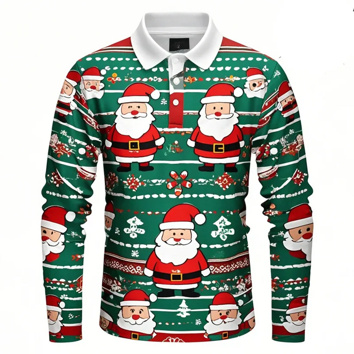 Drune | Santa Claus Polo Shirt - Stylisches Herren Polohemd mit 3D-Druck & atmungsaktiver Baumwolle