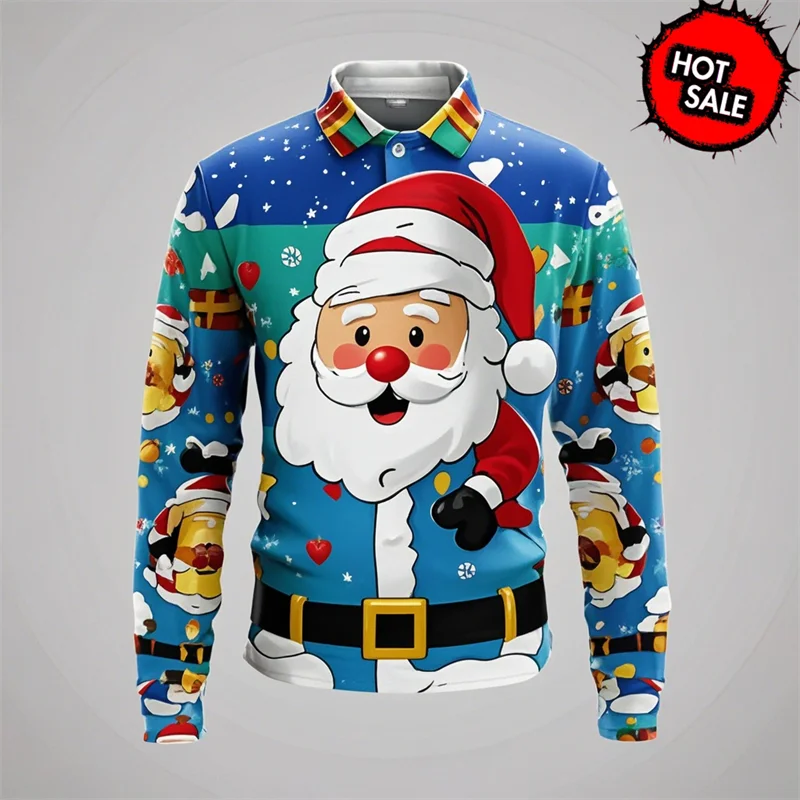 Drune | Santa Claus Polo Shirt - Stylisches Herren Polohemd mit 3D-Druck & atmungsaktiver Baumwolle