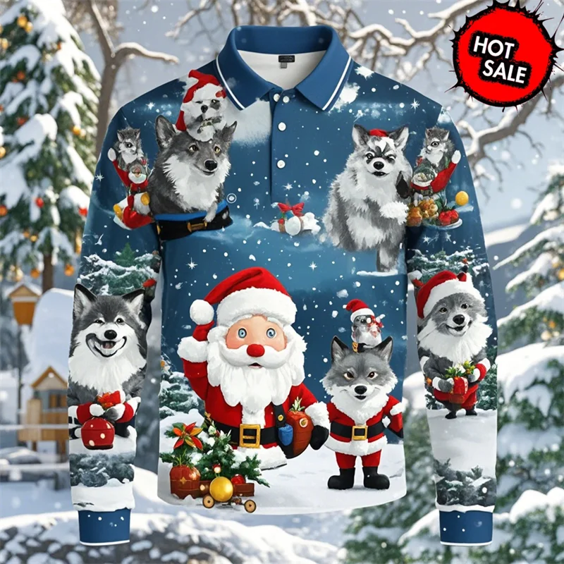 Drune | Santa Claus Polo Shirt - Stylisches Herren Polohemd mit 3D-Druck & atmungsaktiver Baumwolle