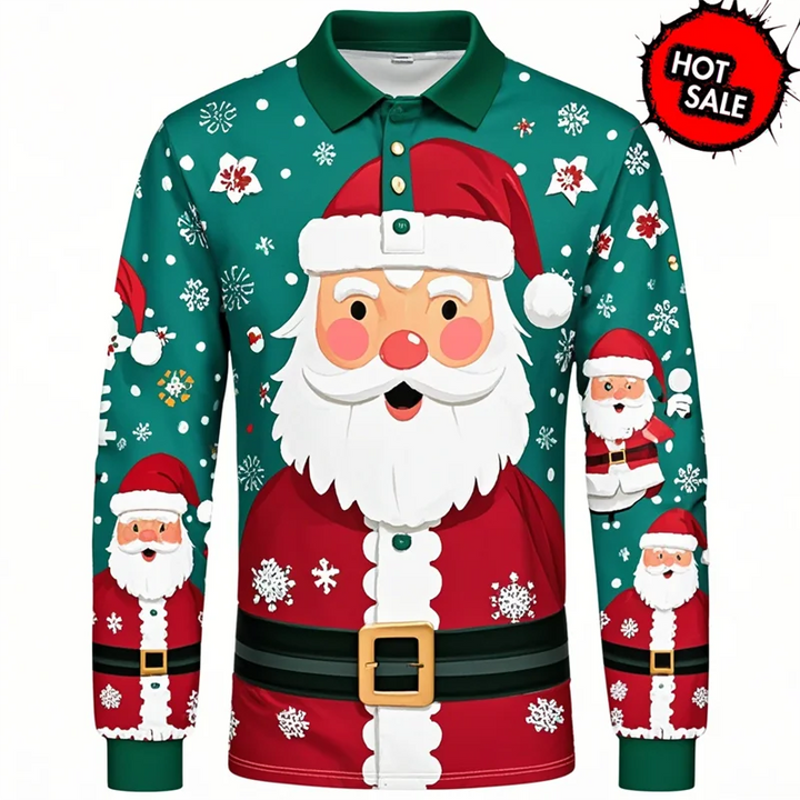 Drune | Santa Claus Polo Shirt - Stylisches Herren Polohemd mit 3D-Druck & atmungsaktiver Baumwolle