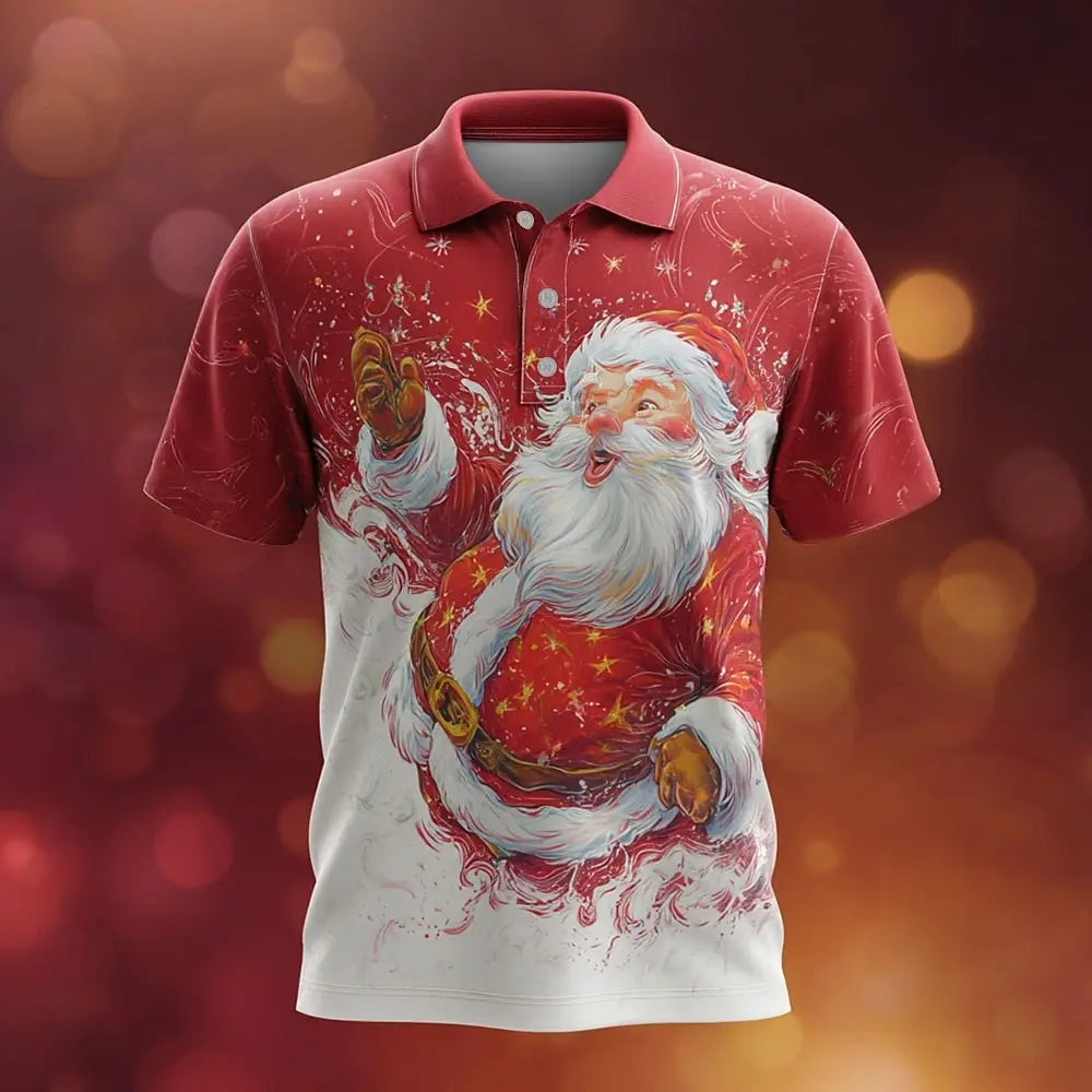 Drune | Santa Polo für Herren - Komfortables & Auffälliges Hemd mit Weihnachtsdruck