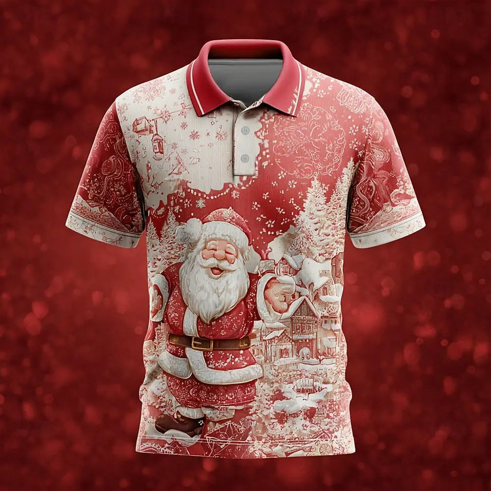 Drune | Santa Polo für Herren - Komfortables & Auffälliges Hemd mit Weihnachtsdruck