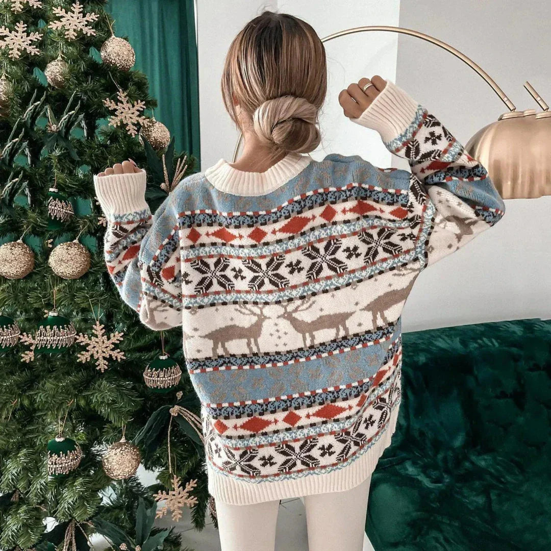 Drune | Damen - Warme Oversized Design - Verspieltes Rentiermuster