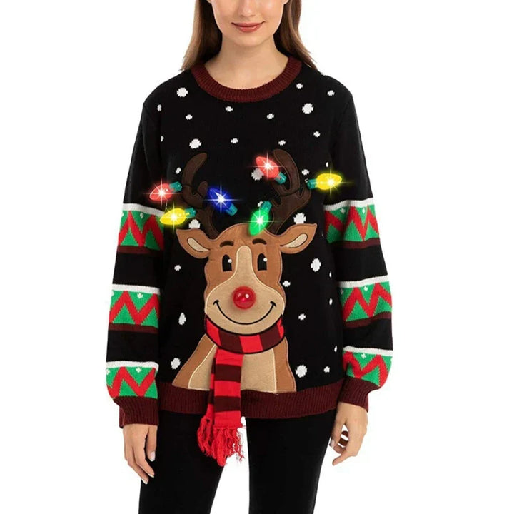 Drune | Weihnachts-Pullover mit LED-Beleuchtung - Warmer & Stilvoller Damenpullover mit Rentiermuster